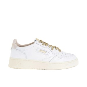 sneakers medalist low in pelle bianca e dettagli lurex oro