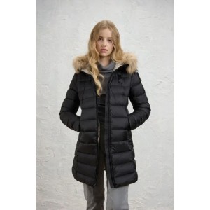 Blauer piumino lungo con pelliccia Kristin
